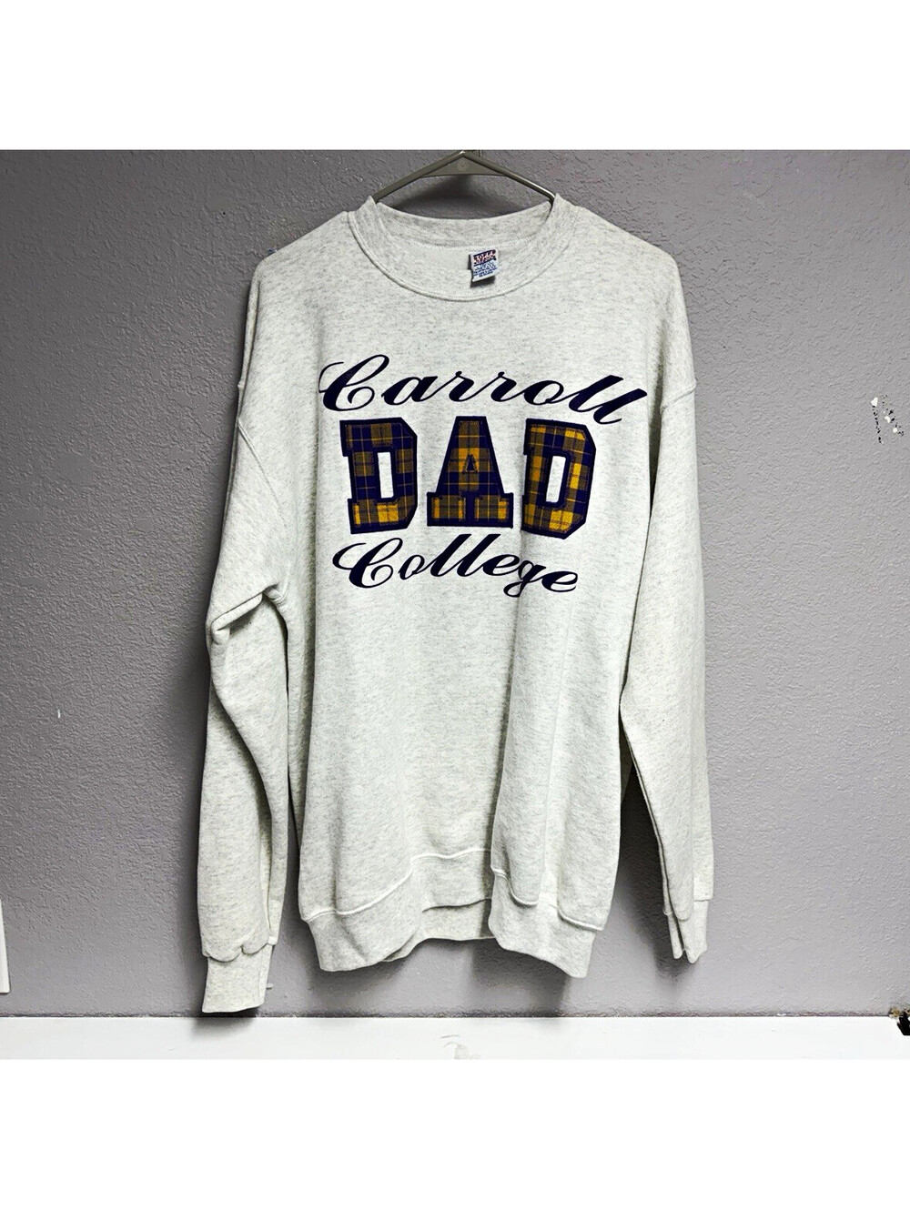 Vintage Soffe Gray Crewneck Pullover Sweatshirt Carroll Dad College Graphic L